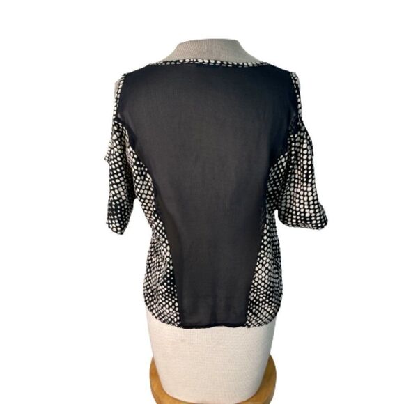 Peaches & Cream Cold Shoulder Top Shirt Blouse Black Cream S Small - Picture 2 of 5